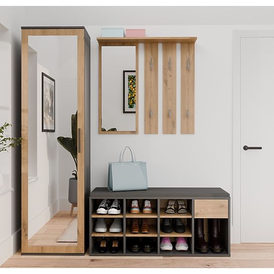 Otwarta szafka na buty TALLIN ANTRACYT DĄB ARTISAN do przedpokoju