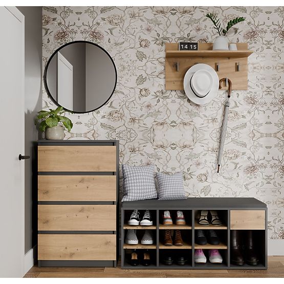 Otwarta szafka na buty TALLIN ANTRACYT DĄB ARTISAN do przedpokoju