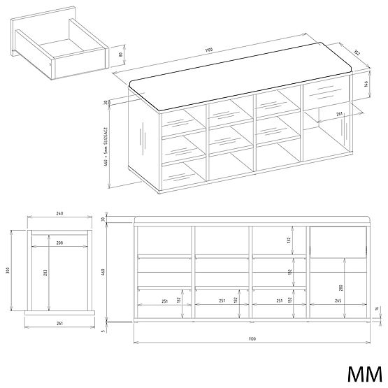 Otwarta szafka na buty TALLIN ANTRACYT DĄB ARTISAN do przedpokoju