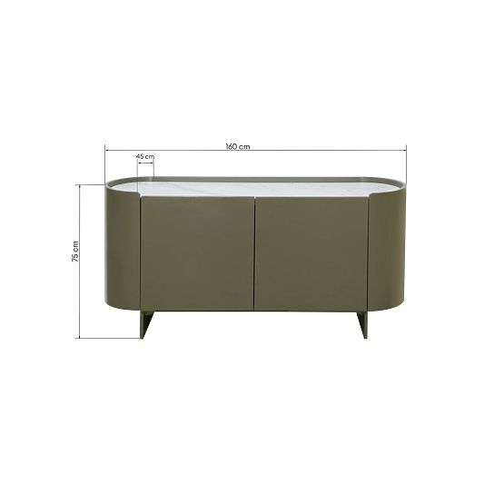 Owalna komoda Nari, zielona/szara, spiek, błyszcząca