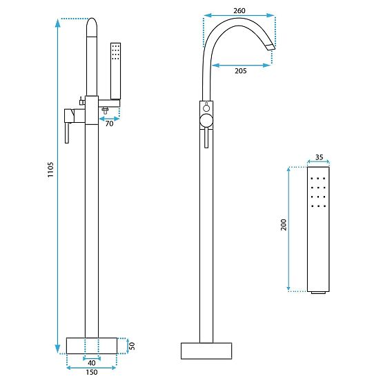 Podłogowa bateria wannowa Rea Lungo Titan