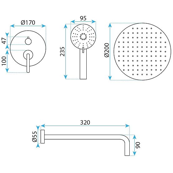 Podtynkowy zestaw prysznicowy Rea Ontario Czarny + BOX