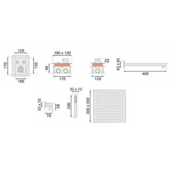 Podtynkowy zestaw prysznicowy z termostatem FENIX DAVIS Złoty + BOX