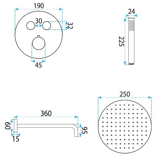 Podtynkowy zestaw prysznicowy z termostatem Rea Lungo Diamond Złoty+ BOX