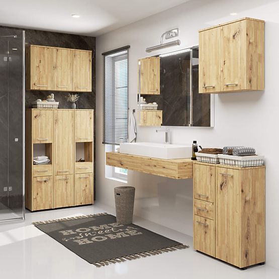 Półka łazienkowa Uni - Dąb Artisan - 2 drzwi 2 wnęki
