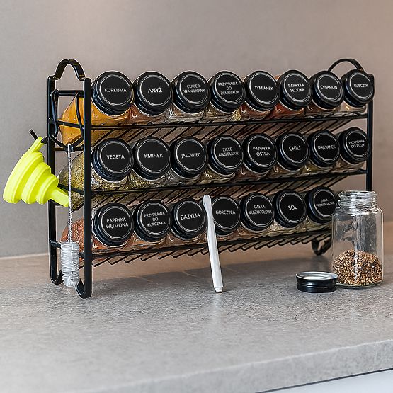 Półkowy stojak na przyprawy ENELDO 24 słoiczków + 72 naklejki