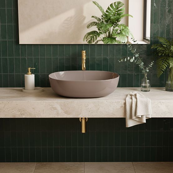 Ponadczasowa umywalka Rea Lisa Beige Shiny