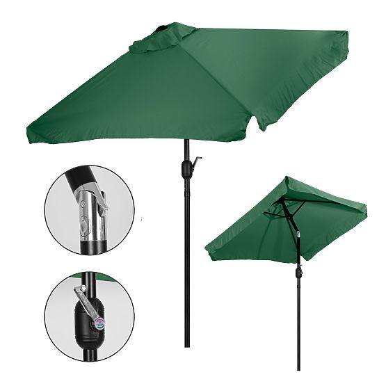 Prostokątny duży ogrodowy parasol uchylny z zieloną korbką 200 x 140 cm