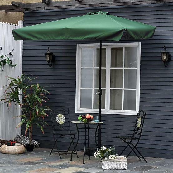 Prostokątny duży ogrodowy parasol uchylny z zieloną korbką 200 x 140 cm