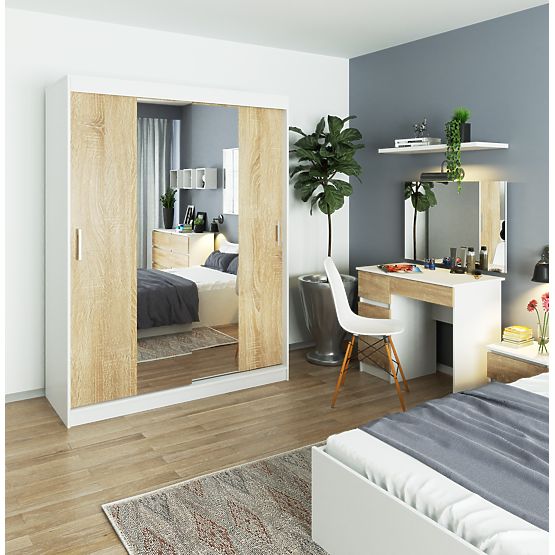 PRZESUWNA SZAFA 150 cm CLP BIAŁA / SONOMA