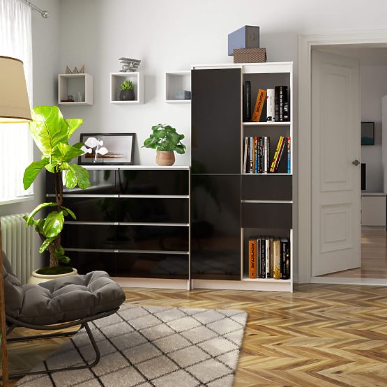 REGAŁ BIUROWY R 80 cm CLP R15 PK BIAŁY / CZARNY POŁYSK