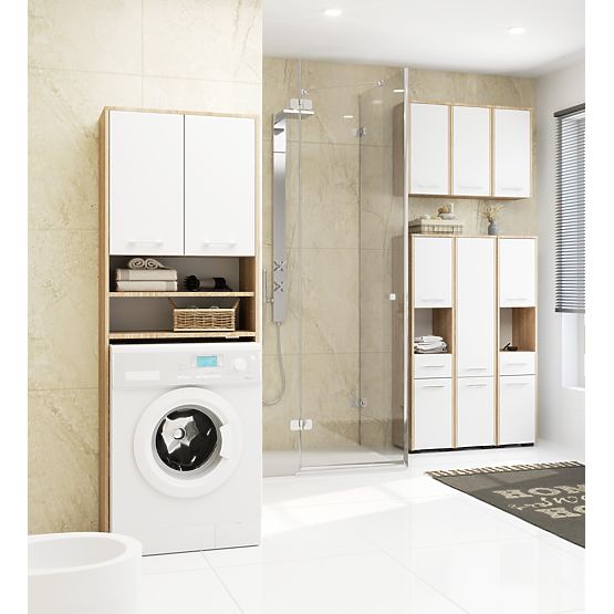 REGAŁ ŁAZIENKOWY FIN SŁUPEK 2D PRALKA SONOMA - BIAŁY