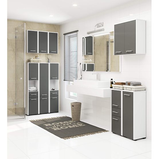 REGAŁ ŁAZIENKOWY FIN SŁUPEK 30 2D 1SZ 1W 140cm PK BIAŁY / SZARY