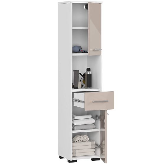 REGAŁ ŁAZIENKOWY FIN SŁUPEK 30 2D 1SZ 1W 140cm PK CAPPUCCINO POŁYSK