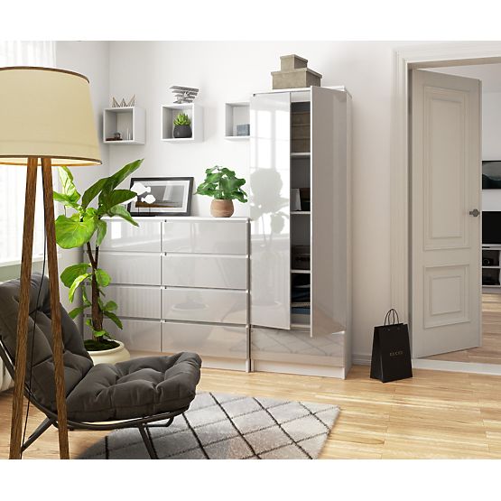 REGAŁ R 60 cm CLP 1 SZUFLADA 4 PÓŁKI BIAŁY / METALICZNY POŁYSK