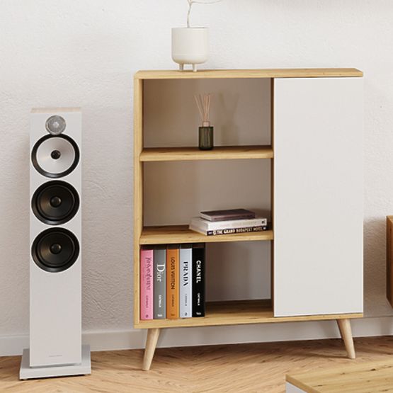 Regał witryna Fondi drewniane nogi Dąb artisan biały