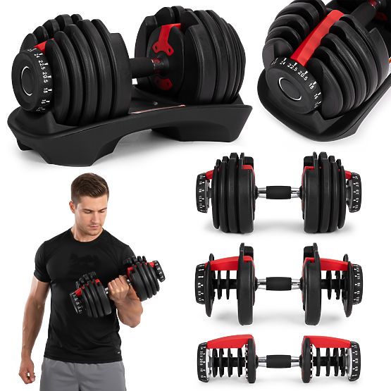 Regulowany hantel żeliwny z podstawką obciążenie 2,5-24 kg ModernHome