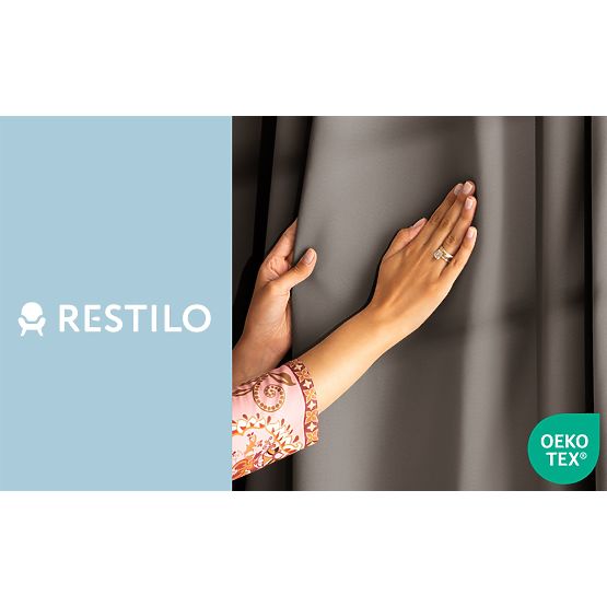 RESTILO zasłona BLACKOUT kolor beżowy, szarfa do mocowania, styl klasyczny, taśma, materiał blackout