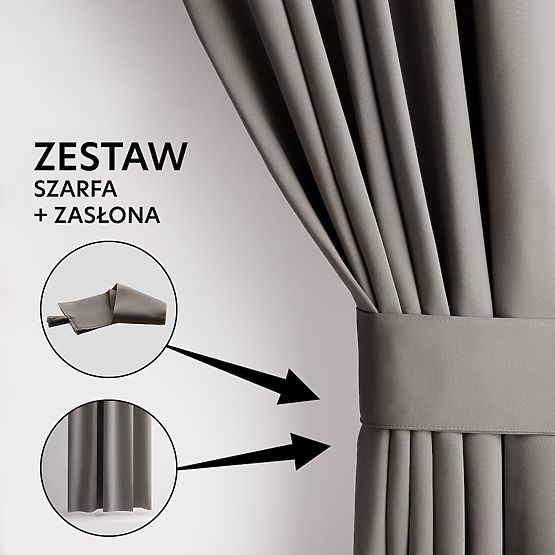 RESTILO zasłona BLACKOUT kolor beżowy, szarfa do mocowania, styl klasyczny, taśma, materiał blackout