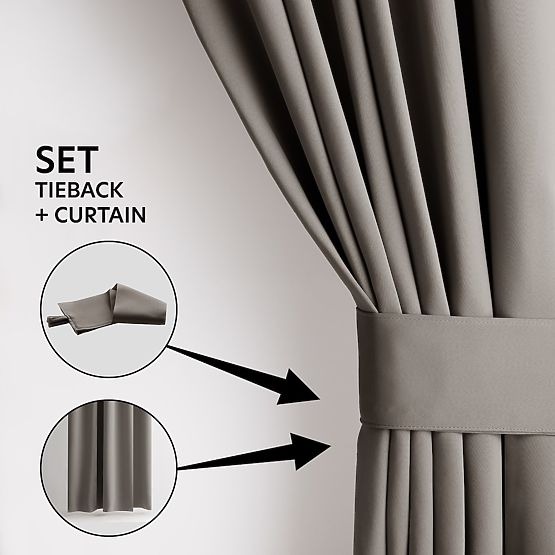 RESTILO zasłona BLACKOUT kolor beżowy, szarfa do mocowania, styl klasyczny, taśma, materiał blackout