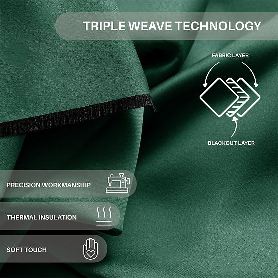 RESTILO zasłona BLACKOUT kolor butelkowa zieleń z taśmą klasyczny styl srebrne przelotki