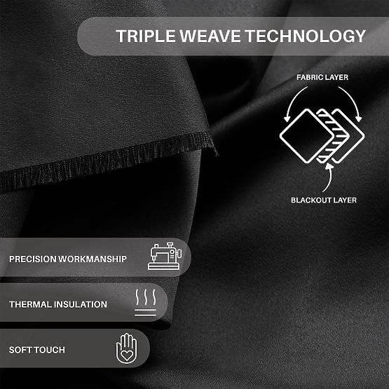 RESTILO zasłona BLACKOUT kolor czarny, szarfa do mocowania, styl klasyczny, srebrne przelotki, mater