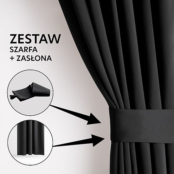 RESTILO zasłona BLACKOUT kolor czarny szarfa styl klasyczny taśma materiał blackout 140x24