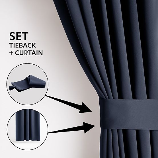 RESTILO zasłona BLACKOUT kolor indygo, styl klasyczny, srebrne przelotki, materiał bla