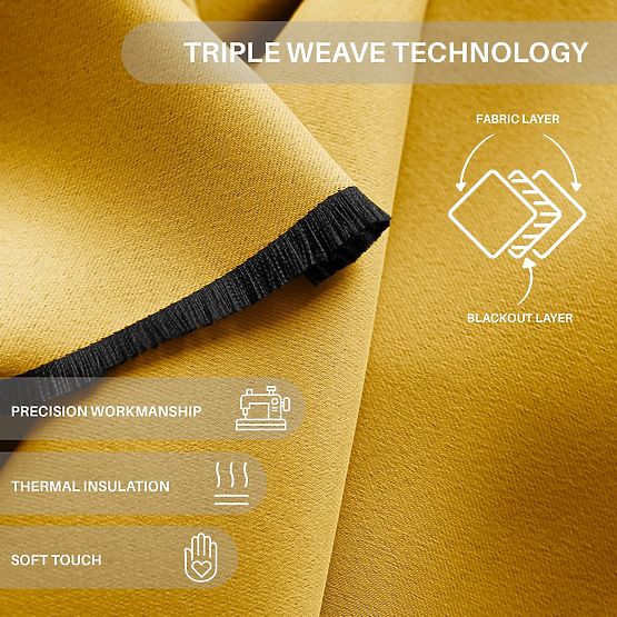 RESTILO zasłona BLACKOUT kolor musztardowy klasyczny styl srebrne przelotki materiał