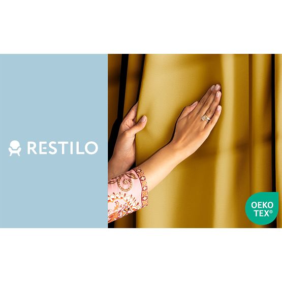 RESTILO zasłona BLACKOUT kolor musztardowy, styl klasyczny, srebrne kółka, materiał