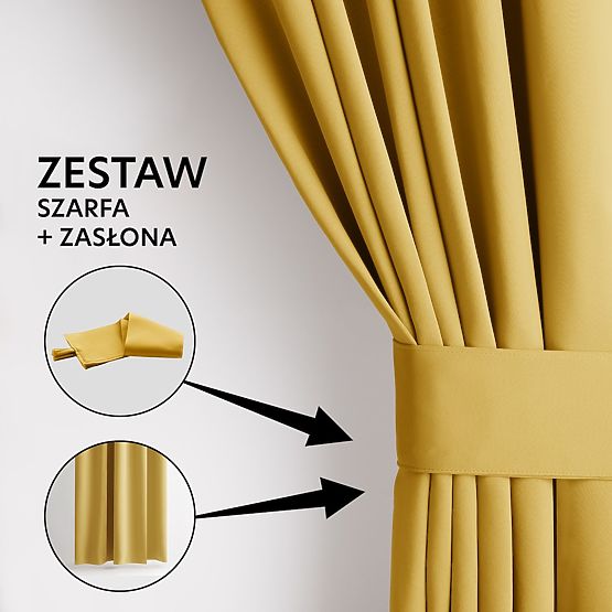 RESTILO zasłona BLACKOUT kolor musztardowy, styl klasyczny, srebrne kółka, materiał