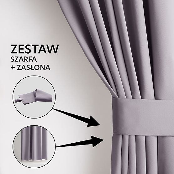 RESTILO zasłona BLACKOUT kolor pudrowy róż, ściągana szarfa, styl klasyczny, srebrne przelotki