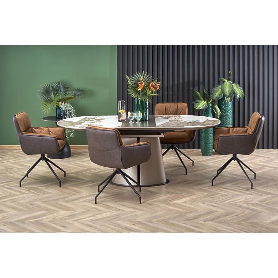 ROBINSON stół rozkładany, beżowy marmur / cappuccino / czarny