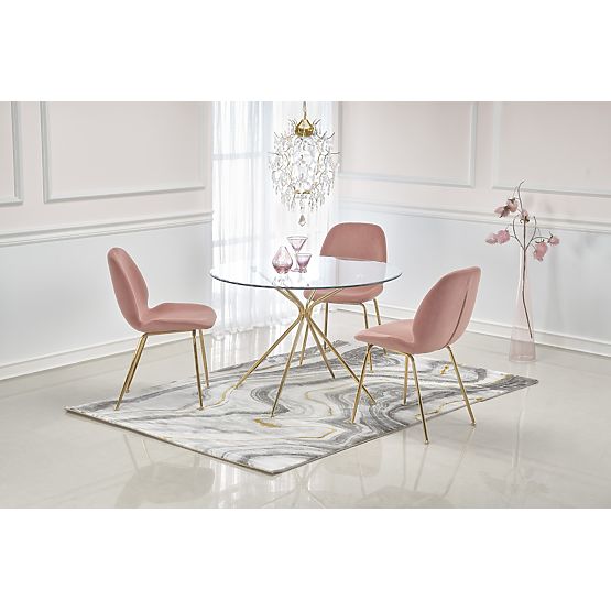 RONDO stół, blat - bezbarwny, nogi - złote