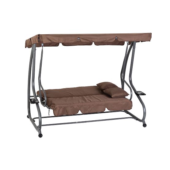 Rozkładana huśtawka ogrodowa 2w1 z poduszkami brązowa