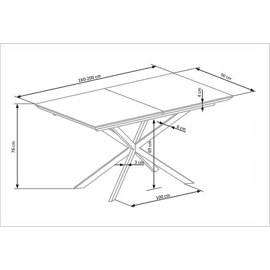 Rozkładany stół DIESEL, blat - biały marmur / ciemnoszary, nogi - czarne (2p=1szt)