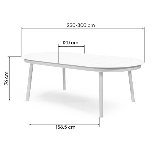 Rozkładany stół ogrodowy Marinelli 230-300 cm, aluminiowy, biały
