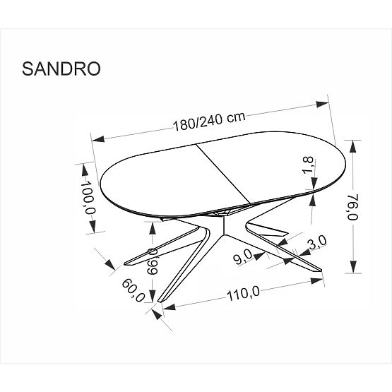 Rozkładany stół SANDRO, czarny (2p=1ks)