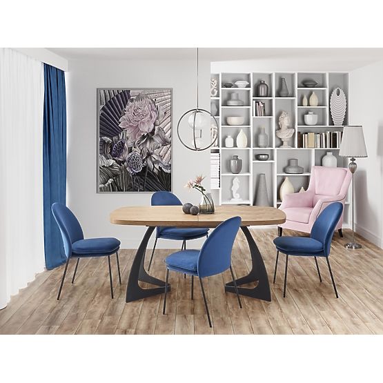 Rozkładany stół VELDON, blat - dąb naturalny, nogi - czarne (2p=1szt)