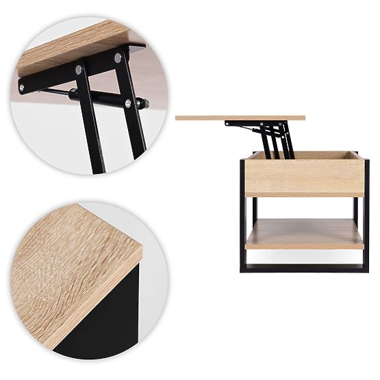 Rozkładany stolik kawowy z podnoszonym blatem 90 cm przestrzeń do przechowywania półka dąb sonoma Mo