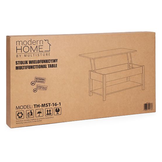 Rozkładany stolik kawowy z podnoszonym blatem 90 cm przestrzeń do przechowywania półka dąb sonoma Mo