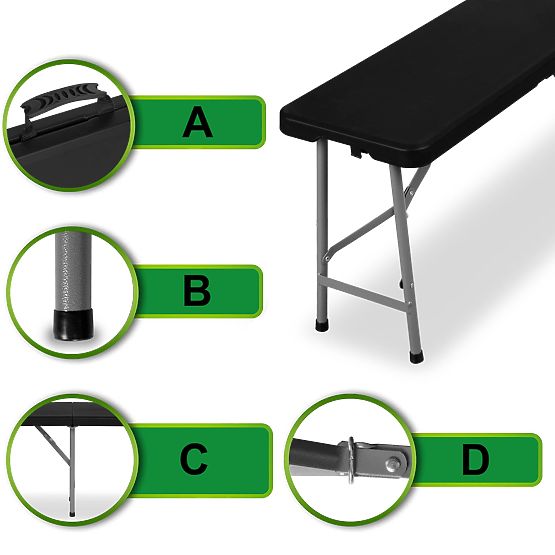 Składana ławka cateringowa 180 cm czarna