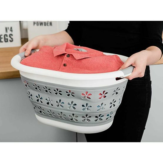 Składana owalna misa 50 x 37 cm biało-szara OVAL COMPACT 25L