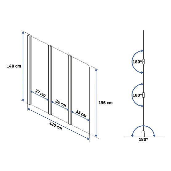 Składana parawan nawannowy Rea Agat-3 120 ZŁOTY SZCZOTKOWANY