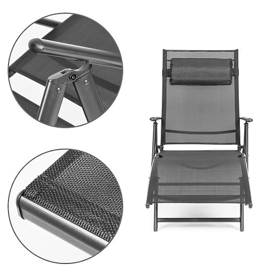 Składane leżak ogrodowy plażowy z regulowanym oparciem, stalowa konstrukcja, szary MultiGarden