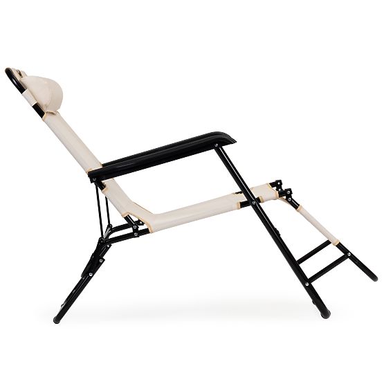 Składane leżak ogrodowy z zagłówkiem beżowy