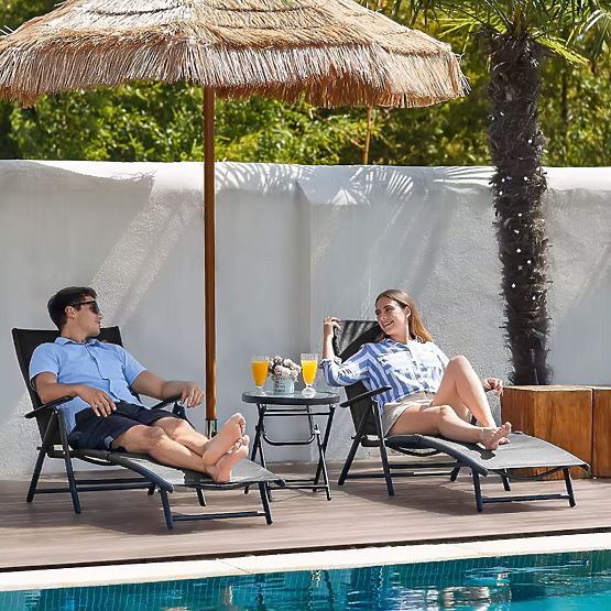 Składane leżak plażowy ogrodowy z regulowanym oparciem, stalowa konstrukcja ModernHome