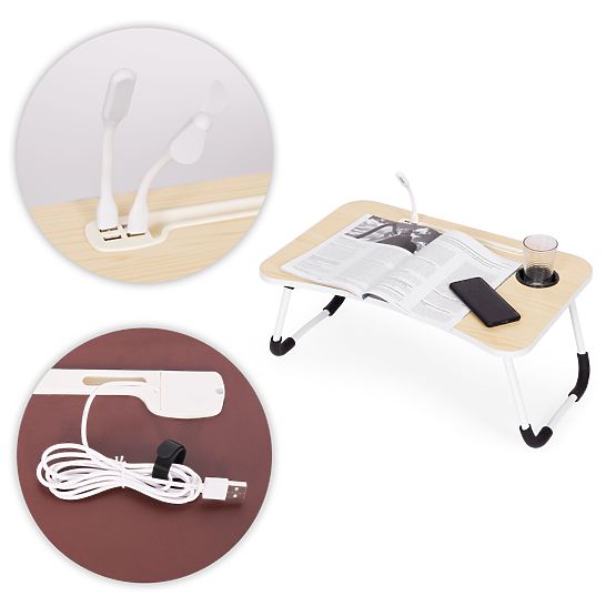 Składany stojak pod laptop 60x40 cm z lampką i wentylatorem ModernHome