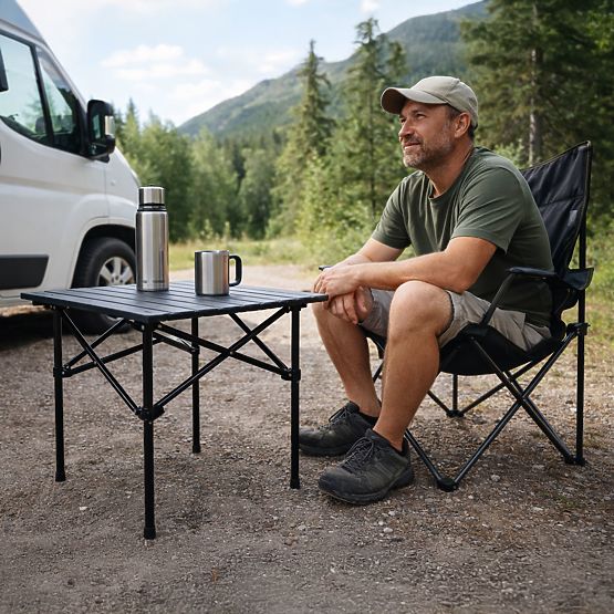 Składany stół turystyczny 53x55 cm kempingowy z torbą czarny MultiGarden