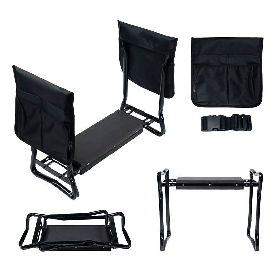 Składany stołek klęczący do pracy w ogrodzie z pasem na narzędzia i 2 organizerami